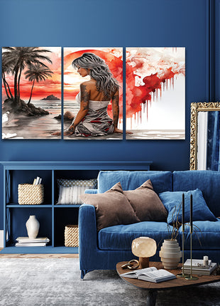 Woman Walking On Beach Painting Tranquil Seascape Artwork AOA13129 {x3}