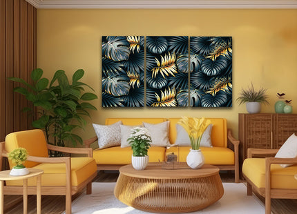 ELEGANT black and golden tropical leaves luxury exotic pattern AOA13195 {3x}