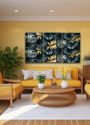 ELEGANT black and golden tropical leaves luxury exotic pattern AOA13195 {3x}