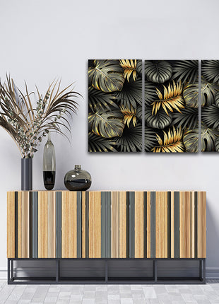 ELEGANT black and gold tropical leaves luxury exotic AOA13196 {3x}