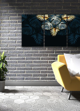 black and gold tropical leaves luxury exotic AOA13198 {3x}