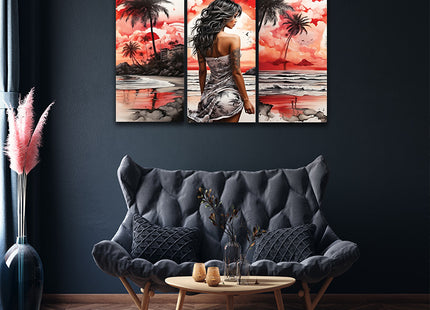 Woman Walking On Beach Painting Tranquil Seascape Artwork AOA13128 {x3}