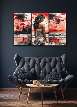 Woman Walking On Beach Painting Tranquil Seascape Artwork AOA13128 {x3}