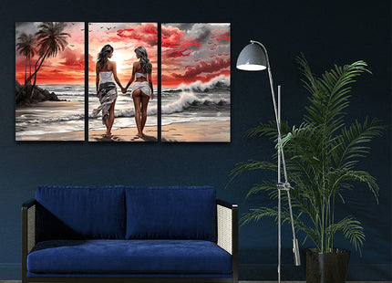 Women Walking On Beach Serene Moment Painting Tranquil Seascape & AOA13131 {x3}