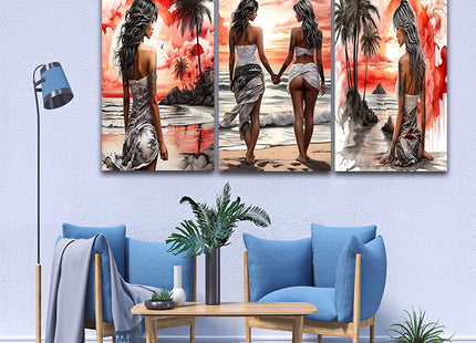 Woman Walking On Beach Painting Tranquil Seascape Artwork AOA13127 {x3}