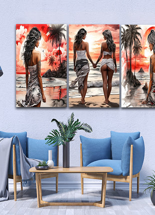 Woman Walking On Beach Painting Tranquil Seascape Artwork AOA13127 {x3}