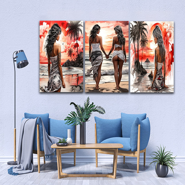Woman Walking On Beach Painting Tranquil Seascape Artwork AOA13127 {x3}