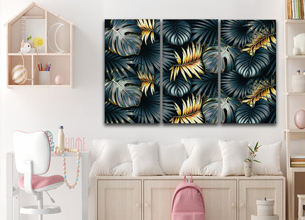 ELEGANT black and golden tropical leaves luxury exotic pattern AOA13195 {3x}