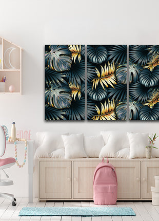 ELEGANT black and golden tropical leaves luxury exotic pattern AOA13195 {3x}