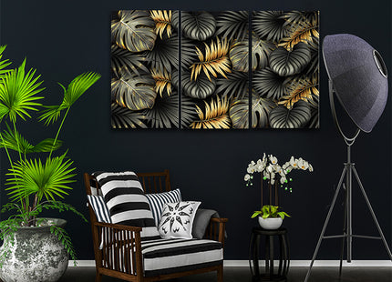 ELEGANT black and gold tropical leaves luxury exotic AOA13196 {3x}