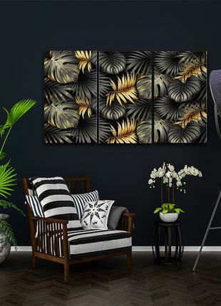 ELEGANT black and gold tropical leaves luxury exotic AOA13196 {3x}