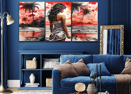 Woman Walking On Beach Painting Tranquil Seascape Artwork AOA13128 {x3}
