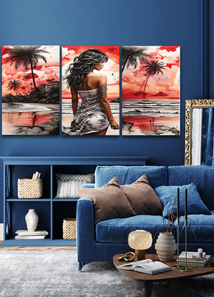 Woman Walking On Beach Painting Tranquil Seascape Artwork AOA13128 {x3}