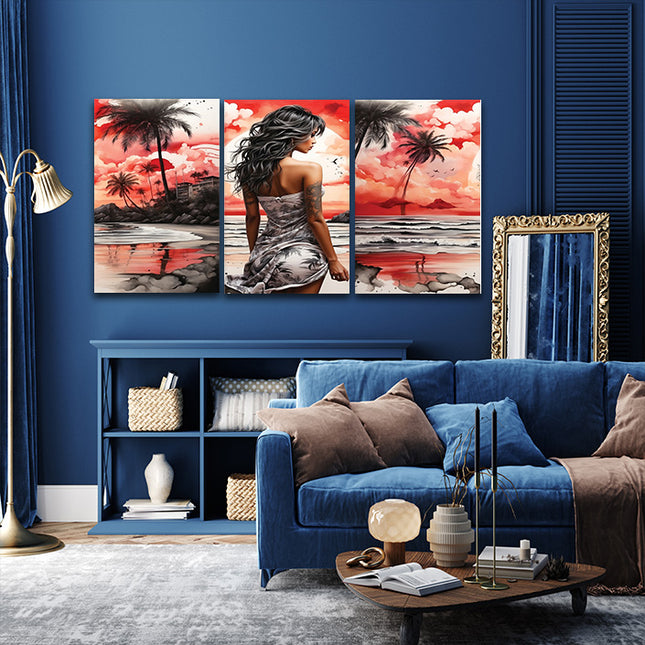 Woman Walking On Beach Painting Tranquil Seascape Artwork AOA13128 {x3}