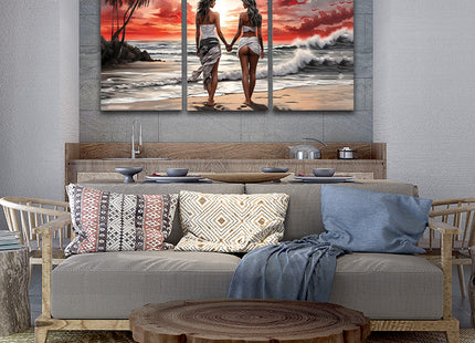 Women Walking On Beach Serene Moment Painting Tranquil Seascape & AOA13131 {x3}