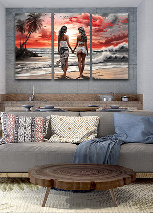 Women Walking On Beach Serene Moment Painting Tranquil Seascape & AOA13131 {x3}