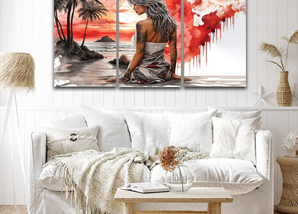 Woman Walking On Beach Painting Tranquil Seascape Artwork AOA13129 {x3}