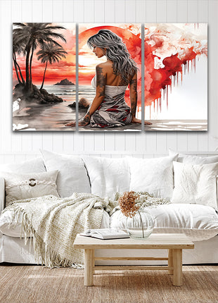 Woman Walking On Beach Painting Tranquil Seascape Artwork AOA13129 {x3}