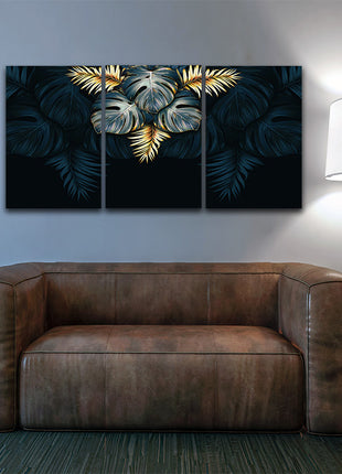 black and gold tropical leaves luxury exotic AOA13198 {3x}