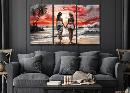 Women Walking On Beach Serene Moment Painting Tranquil Seascape & AOA13131 {x3}