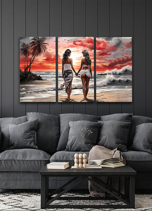 Women Walking On Beach Serene Moment Painting Tranquil Seascape & AOA13131 {x3}