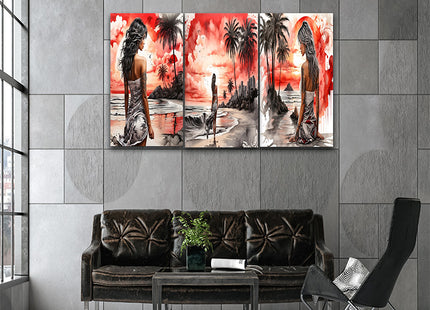 Woman Walking On Beach Painting Tranquil Seascape Artwork AOA13126 {x3}
