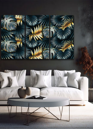 ELEGANT black and golden tropical leaves luxury exotic pattern AOA13195 {3x}