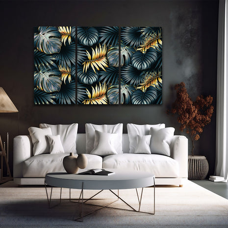 ELEGANT black and golden tropical leaves luxury exotic pattern AOA13195 {3x}