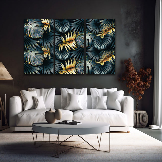ELEGANT black and golden tropical leaves luxury exotic pattern AOA13195 {3x}