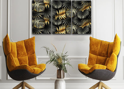ELEGANT black and gold tropical leaves luxury exotic AOA13196 {3x}