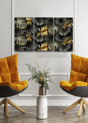 ELEGANT black and gold tropical leaves luxury exotic AOA13196 {3x}