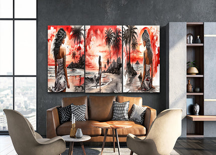 Woman Walking On Beach Painting Tranquil Seascape Artwork AOA13126 {x3}