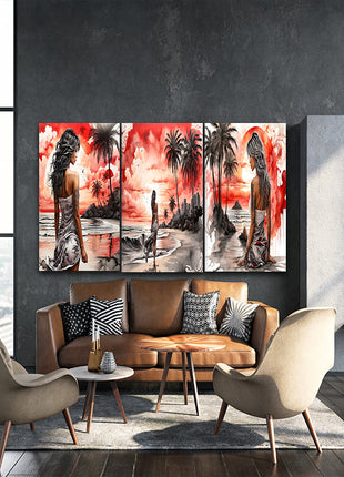 Woman Walking On Beach Painting Tranquil Seascape Artwork AOA13126 {x3}