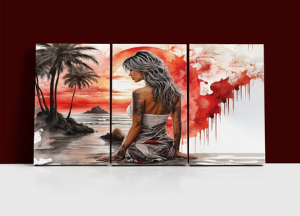 Woman Walking On Beach Painting Tranquil Seascape Artwork AOA13129 {x3}