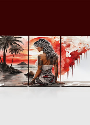 Woman Walking On Beach Painting Tranquil Seascape Artwork AOA13129 {x3}