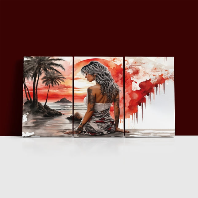 Woman Walking On Beach Painting Tranquil Seascape Artwork AOA13129 {x3}