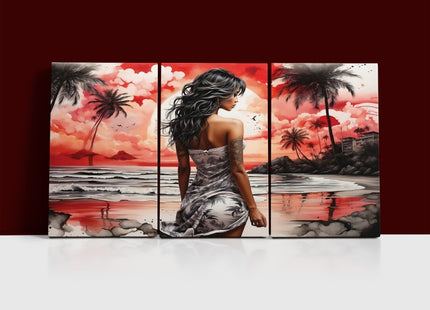 Woman Walking On Beach Painting Tranquil Seascape Artwork AOA13128 {x3}
