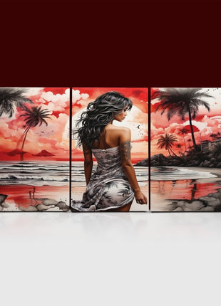 Woman Walking On Beach Painting Tranquil Seascape Artwork AOA13128 {x3}