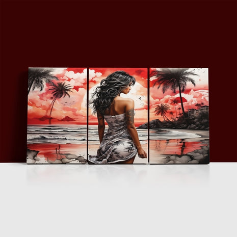 Woman Walking On Beach Painting Tranquil Seascape Artwork AOA13128 {x3}