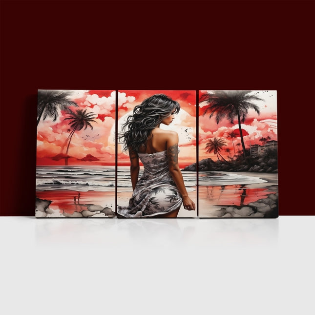 Woman Walking On Beach Painting Tranquil Seascape Artwork AOA13128 {x3}