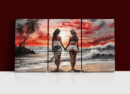 Women Walking On Beach Serene Moment Painting Tranquil Seascape & AOA13131 {x3}