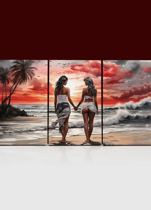 Women Walking On Beach Serene Moment Painting Tranquil Seascape & AOA13131 {x3}