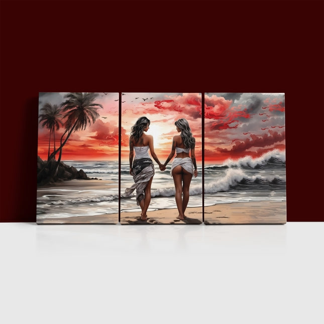 Women Walking On Beach Serene Moment Painting Tranquil Seascape & AOA13131 {x3}