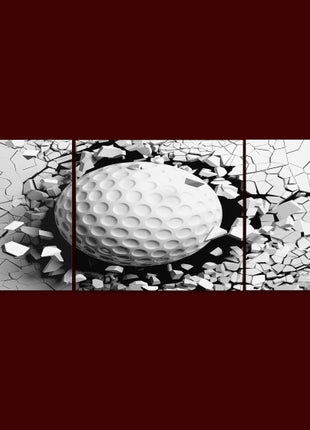 Golf ball breaking forcibly through a white wall AOA13076 {x3}
