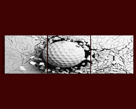 Golf ball breaking forcibly through a white wall AOA13076 {x3}