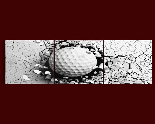 Golf ball breaking forcibly through a white wall AOA13076 {x3}