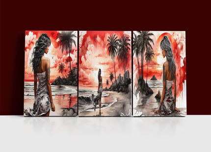 Woman Walking On Beach Painting Tranquil Seascape Artwork AOA13126 {x3}