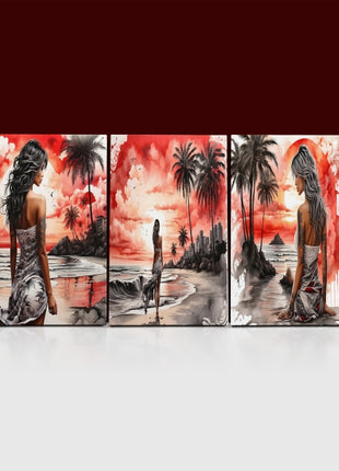 Woman Walking On Beach Painting Tranquil Seascape Artwork AOA13126 {x3}