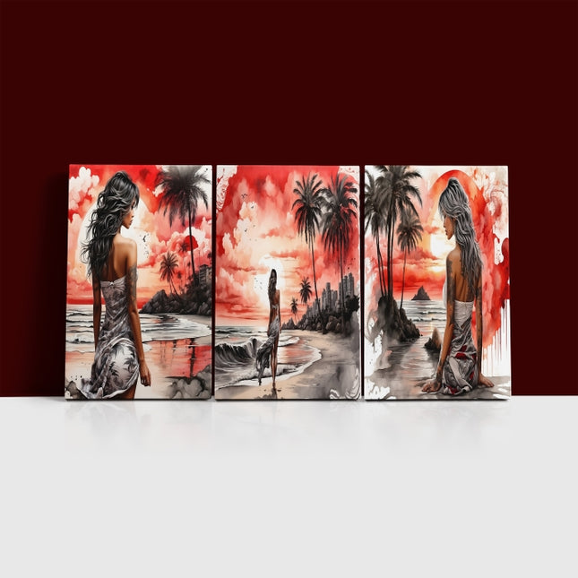 Woman Walking On Beach Painting Tranquil Seascape Artwork AOA13126 {x3}