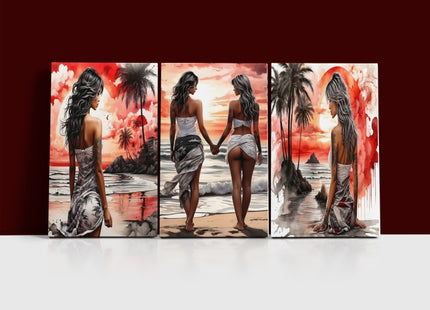 Woman Walking On Beach Painting Tranquil Seascape Artwork AOA13127 {x3}